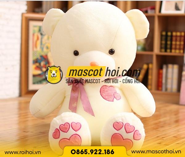 Gấu bông trắng đeo nơ - Shop quà trực tuyến - Website quà tặng uy tín