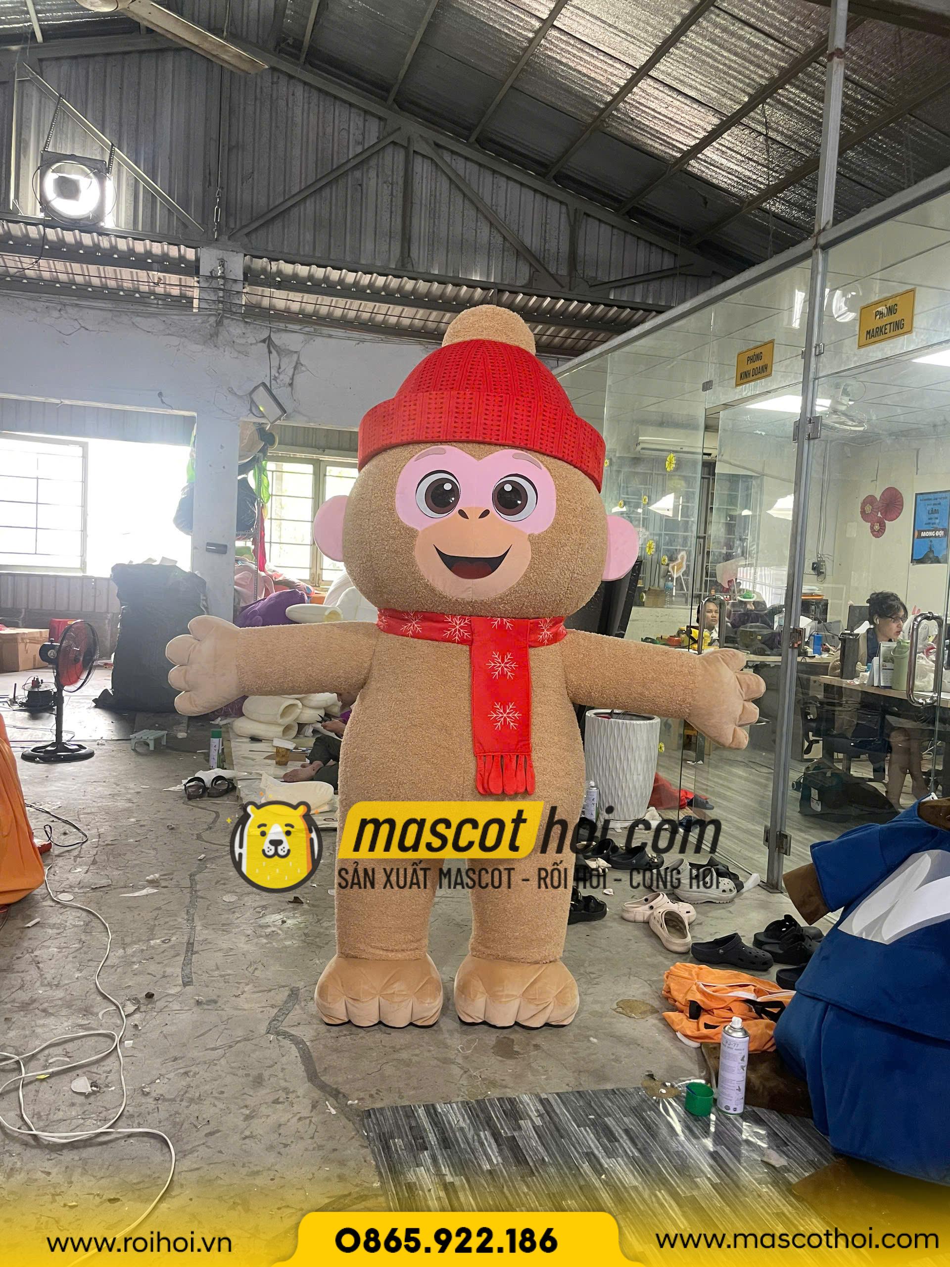 MASCOT BÔNG KHỈ LÔNG XOẮN KHĂN CHOÀNG