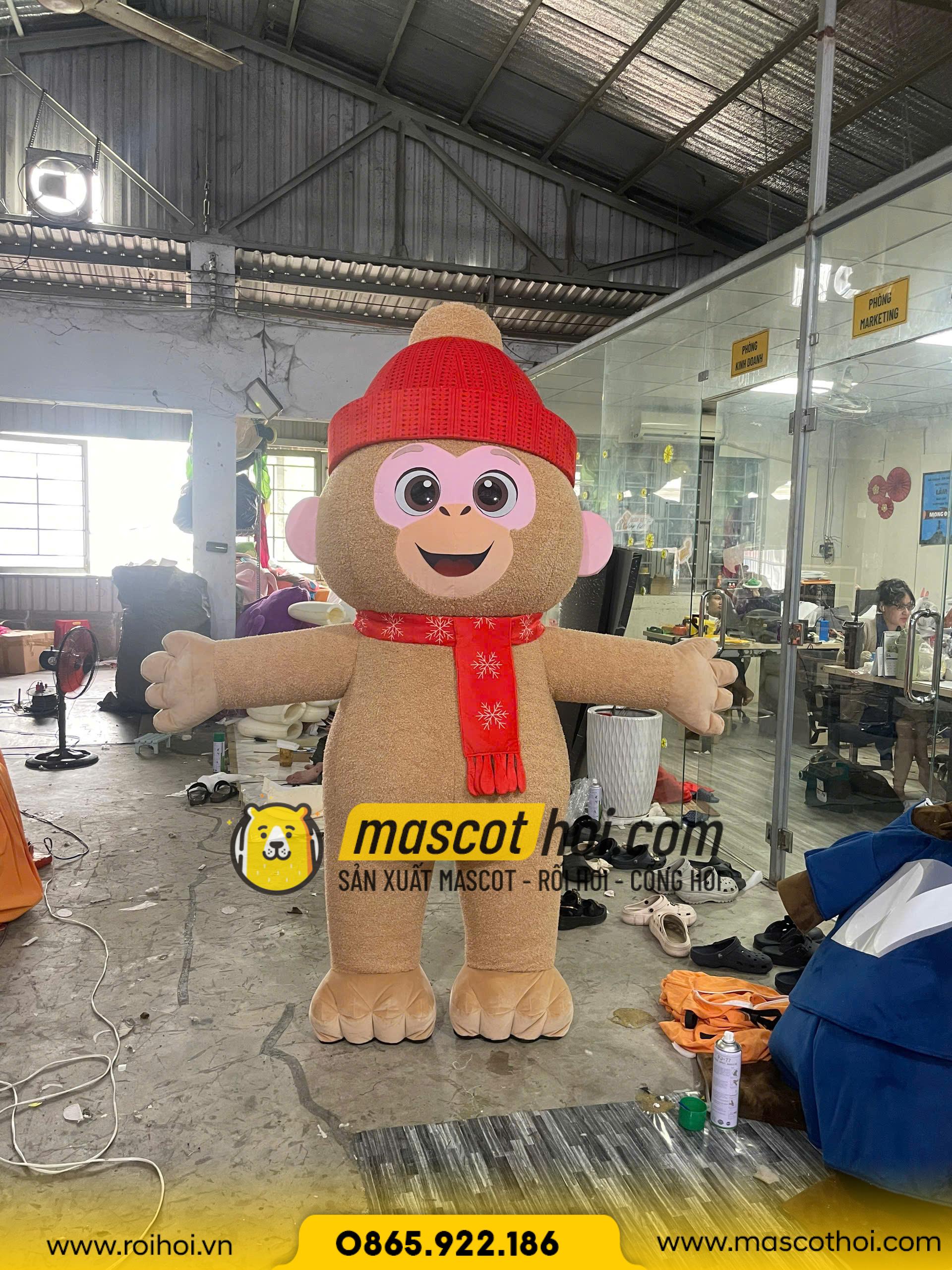 MASCOT BÔNG KHỈ LÔNG XOẮN KHĂN CHOÀNG